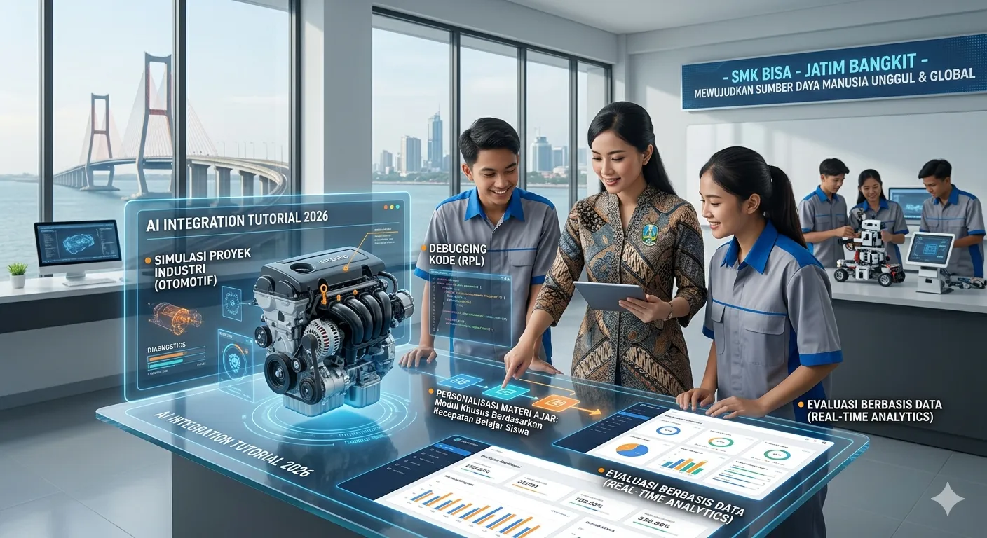 Dinas Pendidikan Jatim meluncurkan panduan integrasi Kecerdasan Buatan (AI) untuk meningkatkan kompetensi lulusan SMK di era industri 4.0.