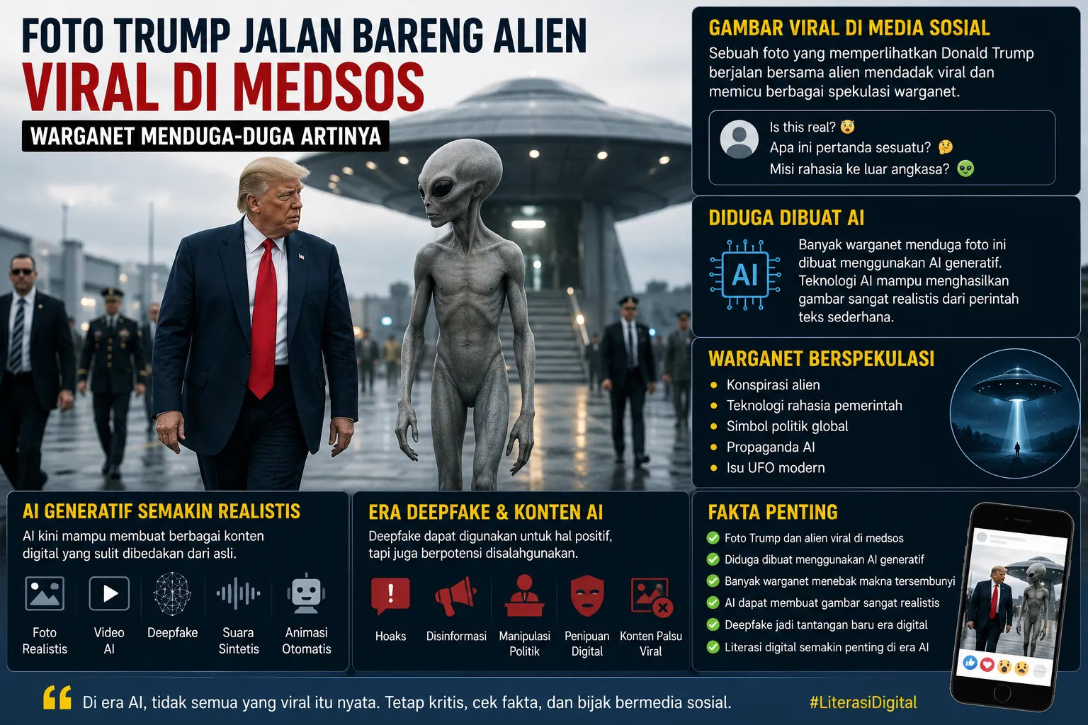 Foto Trump Jalan Bareng Alien Viral di Medsos, Warganet Heboh Tebak Maknanya