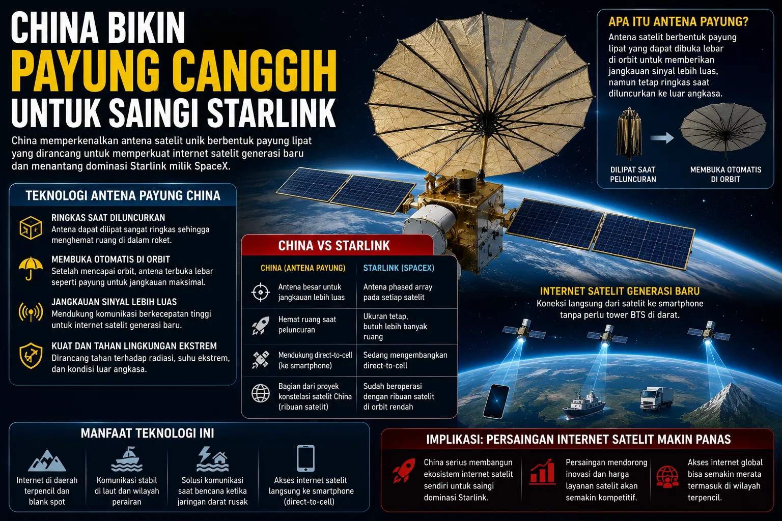 China Kembangkan “Payung” Satelit Canggih untuk Saingi Starlink